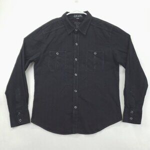 Pop Icon Shirt Men Large Black 100% Cotton Pockets Embroidered Classic Button-Up